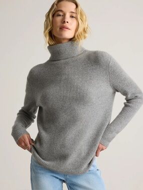 Quince 100% Mongolian Cashmere Fisherman Turtleneck Sweater - Gray - Size Large